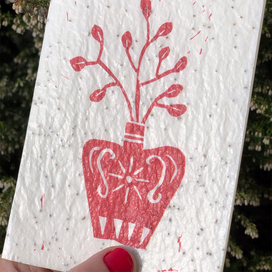 carte graines fleurs vase st Valentin à planter coquelicot